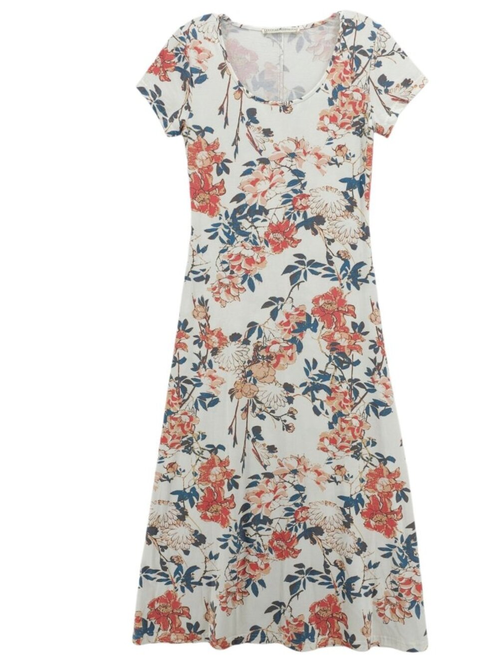 PERUVIAN CONNECTION Floral Midi Short Sleeve Dress Pima Cotton Modal Size XS